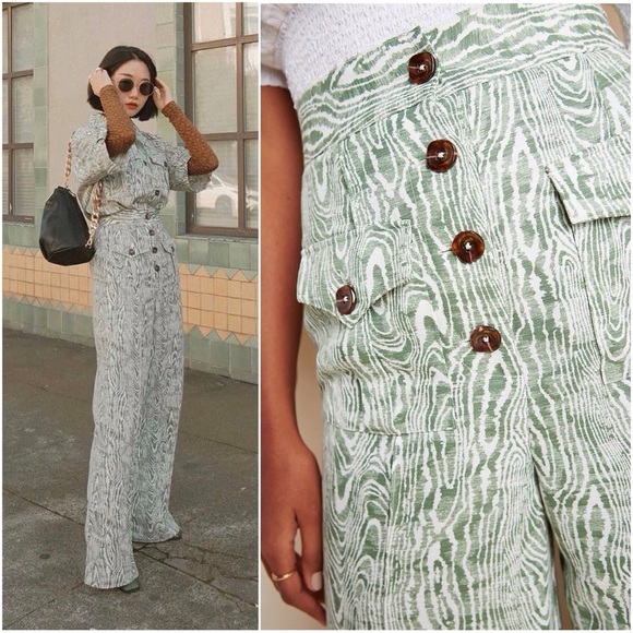 Anthropologie C/Meo Collective Energised Arbor Wide Leg Pants in Ivy Woodgrain - Picture 6 of 16